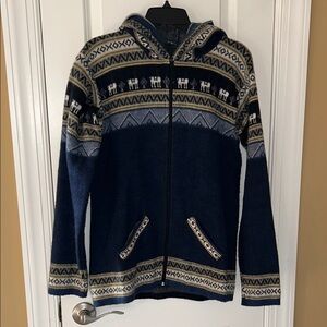 Unisex Ecuadorian Zip Up Blue Sweater with hoodie and pockets